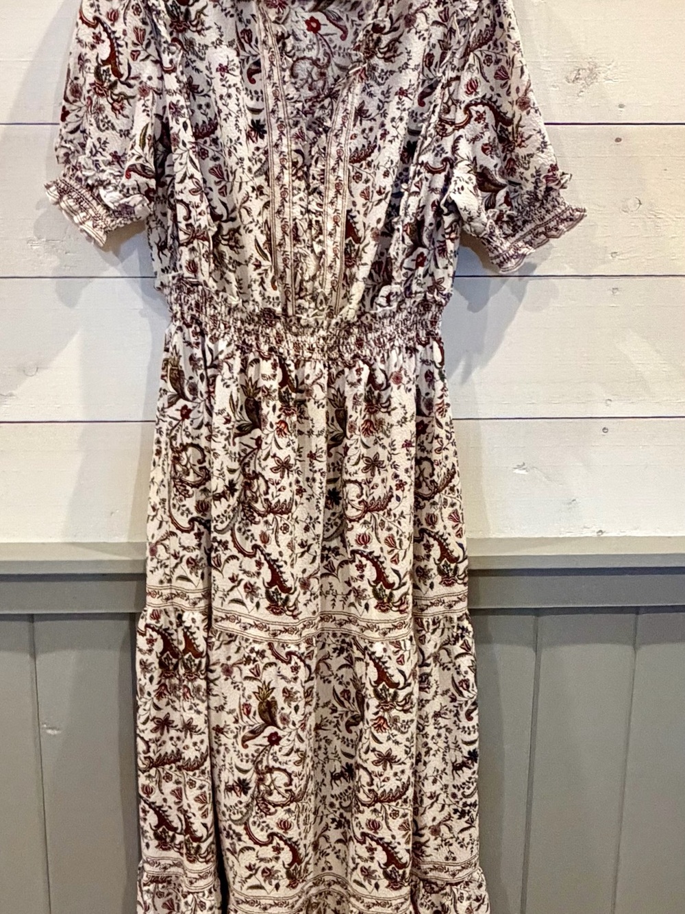 Max Studio London 1X Floral Paisley Boho Maxi Dress Ivory
